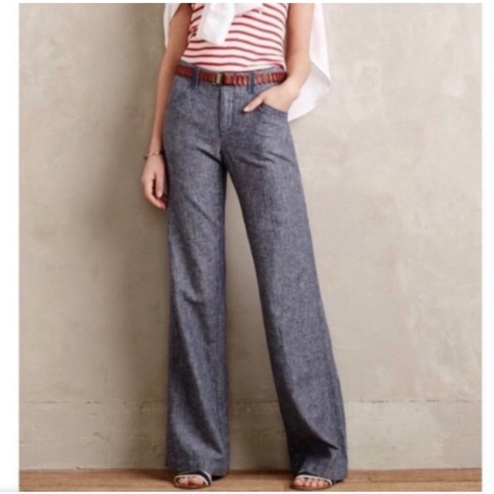 Daughters of the Liberation Wide Leg Pants Women 28 Blue Linen Excellent Flap